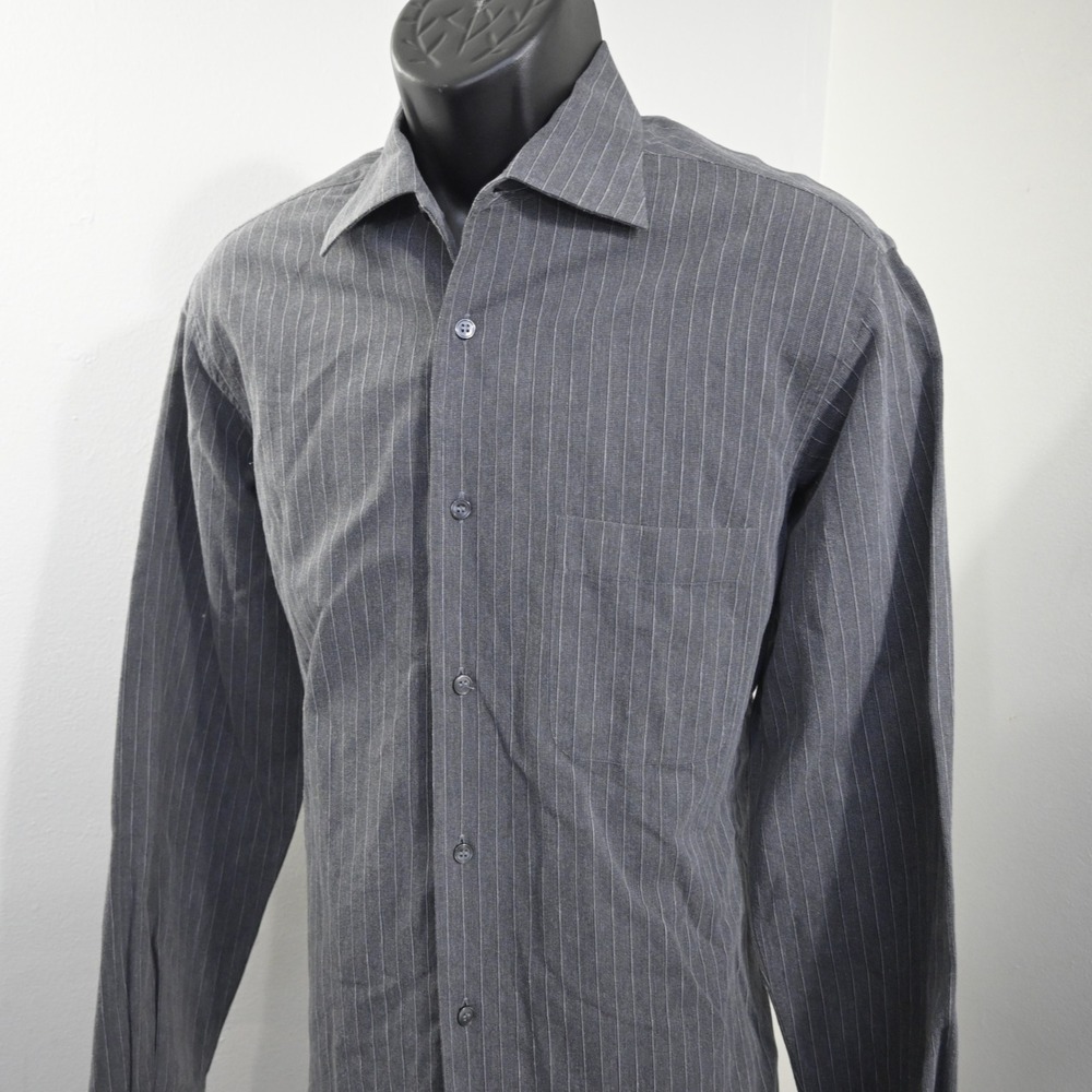 Ermenegildo Zegna Soft Dress Shirt Mens Large Gray Pinstripe Long Sleeve Shirt